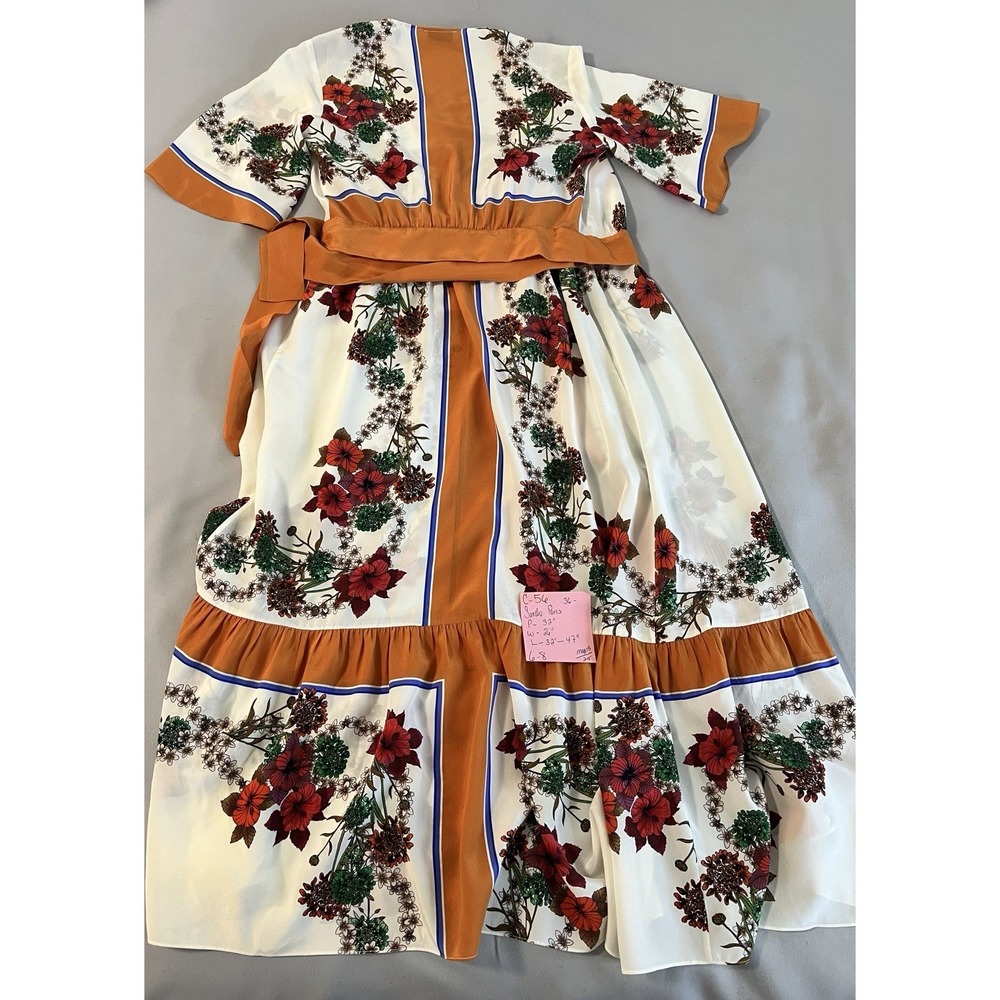 Ladies Sandro 100% Silk Floral Wrap Dress Kimono Midi Size Eu 36 UK 8 - Picture 14 of 16